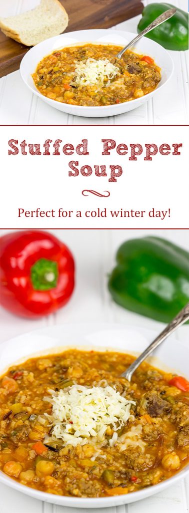 This Stuffed Pepper Soup features all of the flavors of the classic baked stuffed pepper...just in soup form. It's a delicious way to chase the winter blues away