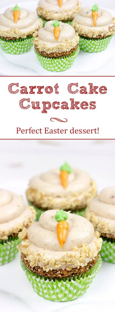 The Easter Bunny stopped by with a batch of these tasty Carrot Cake Cupcakes. Topped with brown sugar cream cheese frosting, these cupcakes will be a huge hit in your house!