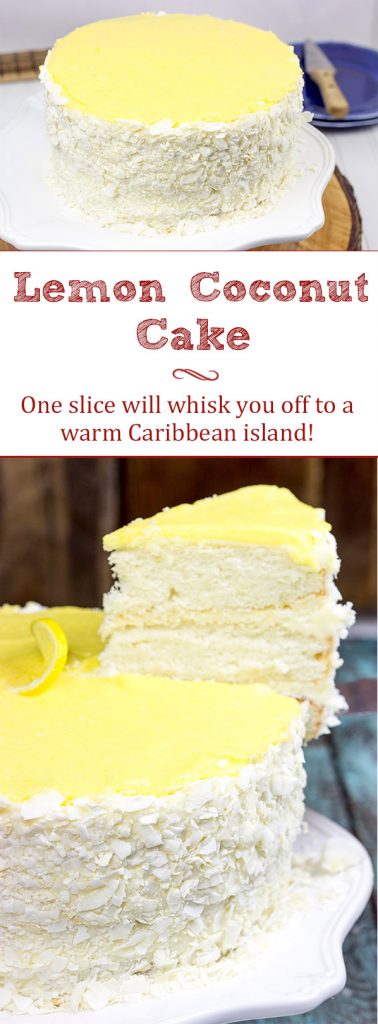 Decadent coconut flakes...sweet vanilla buttercream...tart lemon curd. One slice of this Lemon Coconut Cake will whisk you away to a warm Caribbean island!