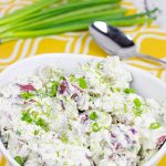 This lightened-up New England Potato Salad packs a flavor punch thanks to a handful of shredded horseradish cheddar cheese. It's a summer picnic classic!