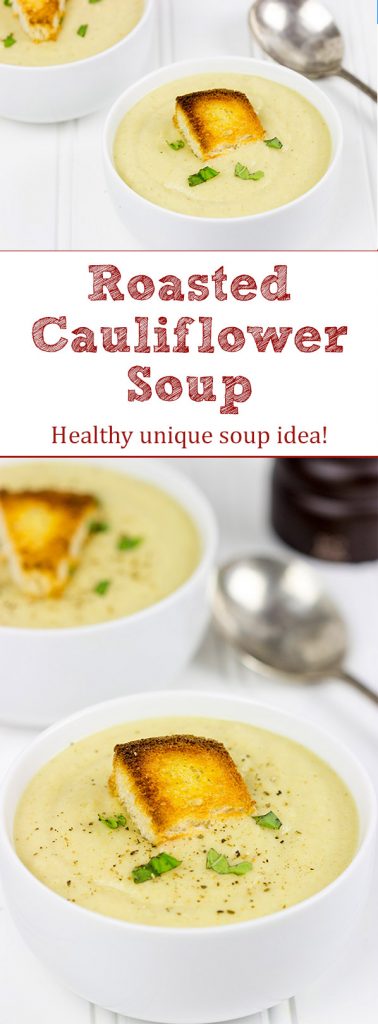 Seasoned with curry powder and cumin, a hot bowl of this Roasted Cauliflower Soup is the perfect lunch on cold winter day!