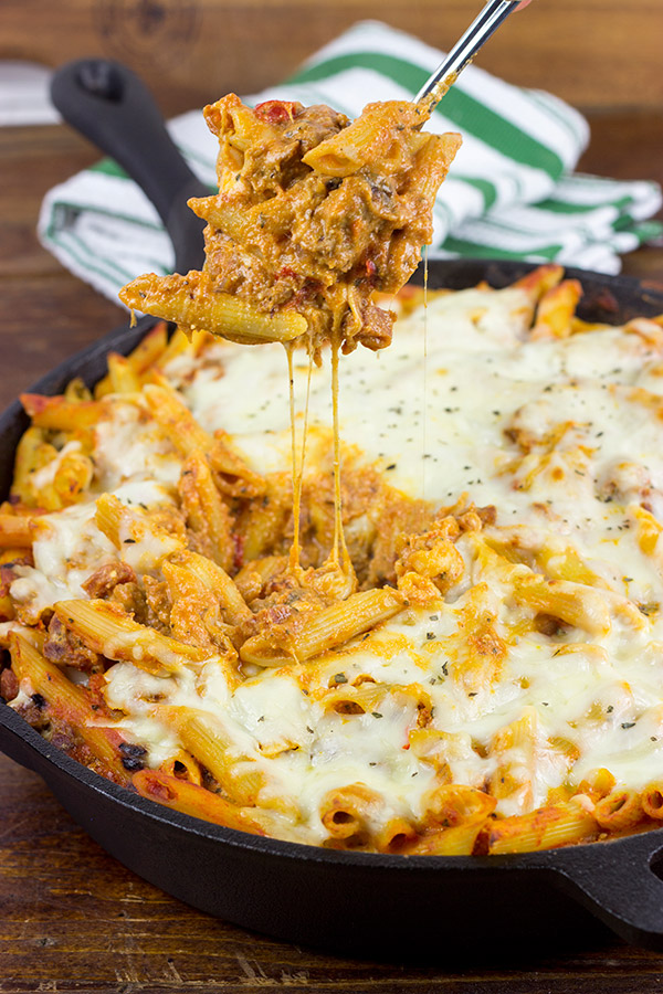 Loaded with your favorite pizza toppings, this Supreme Pizza Pasta Bake is an easy and delicious weeknight meal!