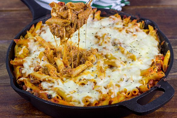 Loaded with your favorite pizza toppings, this Supreme Pizza Pasta Bake is an easy and delicious weeknight meal!