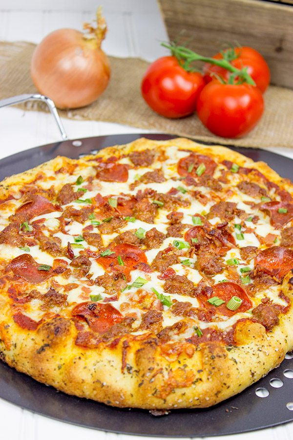 This Meat Lover's Pizza is loaded with cheese, sausage, bacon and pepperoni...and it's guaranteed to satisfy that pizza craving!