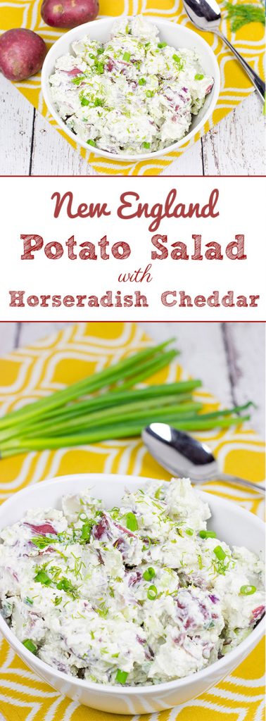 This lightened-up New England Potato Salad packs a flavor punch thanks to a handful of shredded horseradish cheddar cheese. It's a summer picnic classic!