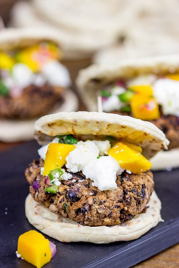 Looking for a fun and healthy way to mix up the summer grilling routine? Try these Black Bean Sliders with Mango Jalapeno Salsa!