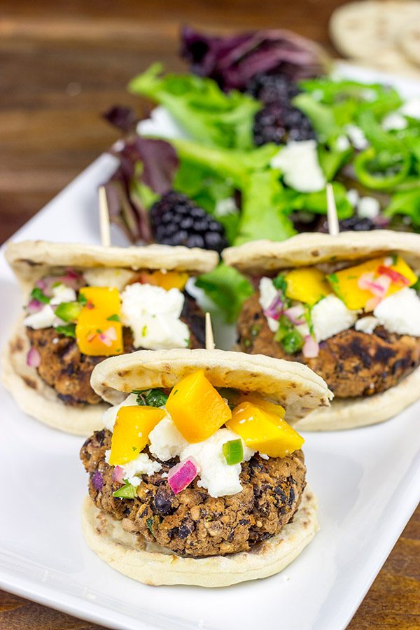 Looking for a fun and healthy way to mix up the summer grilling routine? Try these Black Bean Sliders with Mango Jalapeno Salsa!