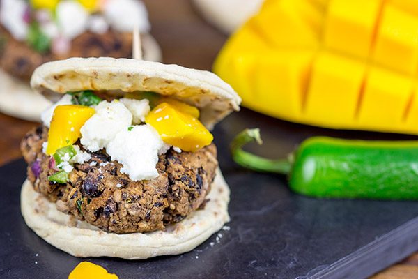 Looking for a fun and healthy way to mix up the summer grilling routine? Try these Black Bean Sliders with Mango Jalapeno Salsa!