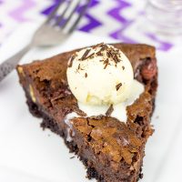 This Black Forest Brownie Pie features a chocolate crust filled with a decadent chocolate and cherry brownie filling!