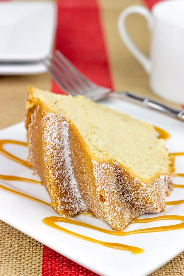 Lightly spiced with cinnamon and cardamom, this Caramel Chai Pound Cake is a delicious dessert. Serve it with a scoop of vanilla ice cream for a tasty summer treat!