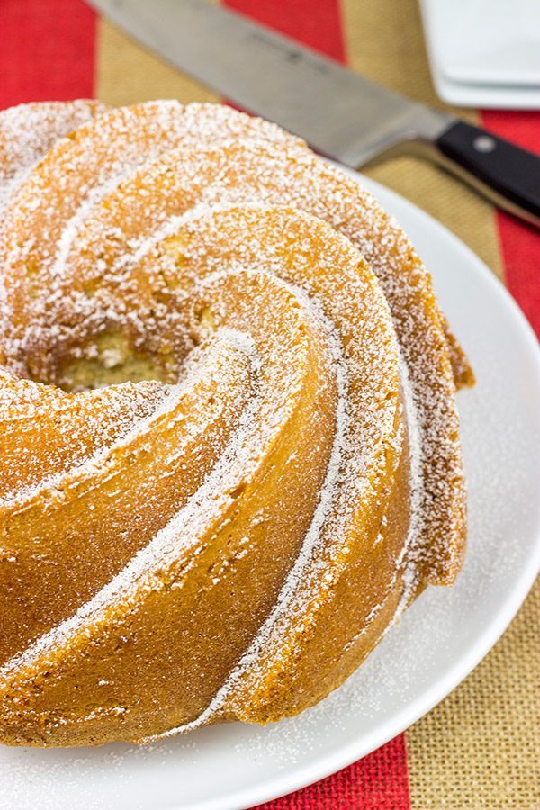 Lightly spiced with cinnamon and cardamom, this Caramel Chai Pound Cake is a delicious dessert. Serve it with a scoop of vanilla ice cream for a tasty summer treat!