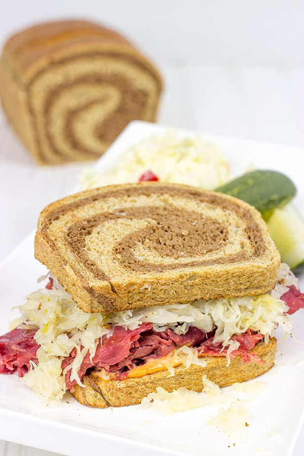 Fresh bread is the best kind of bread!  This homemade Marbled Rye Bread is not only fun to make, but it's the perfect bread for delicious reuben sandwiches!
