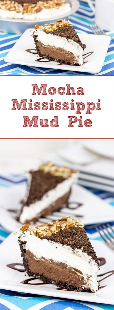 This Mocha Mississippi Mud Pie features a chocolate-pecan crust filled with a decadent mocha chocolate pudding.  Add some whipped cream, and you've got the perfect summer dessert!
