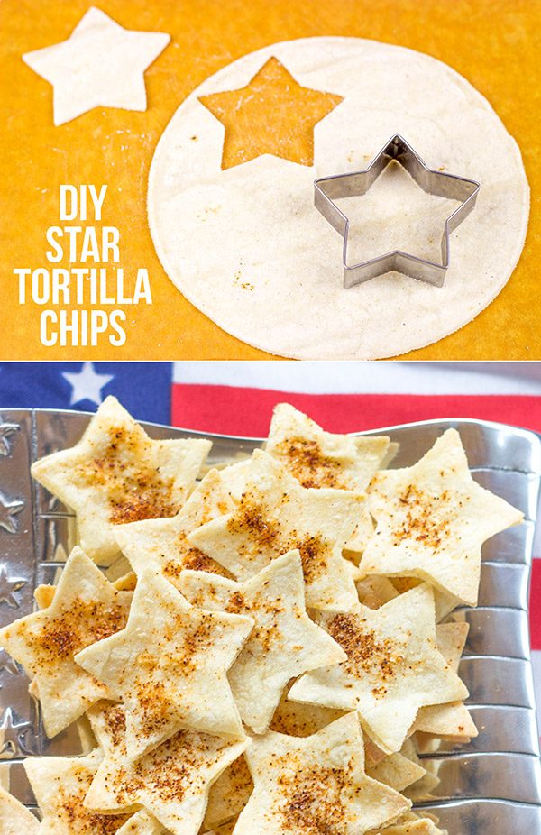 Serve these star-shaped Seasoned Tortilla Chips with homemade salsa for a delicious 4th of July snack!