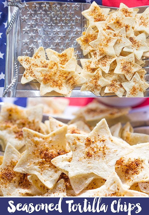 Serve these star-shaped Seasoned Tortilla Chips with homemade salsa for a delicious 4th of July snack!