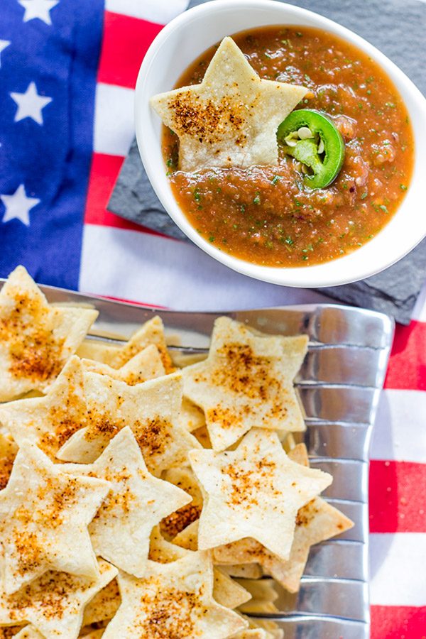 Serve these star-shaped Seasoned Tortilla Chips with homemade salsa for a delicious 4th of July snack!