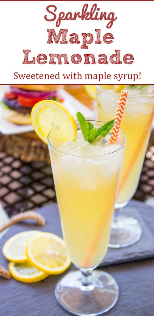 Sweetened with maple syrup, this Sparkling Maple Lemonade is a refreshing drink to serve on a hot summer day!