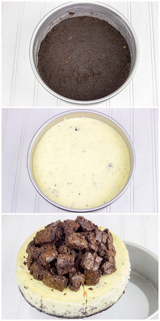 Complete with brownie bites baked into this cheesecake and piled high on top, this Brownie Bite Cheesecake is an impressive dessert to serve to company!