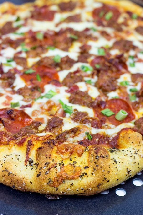 This Meat Lover's Pizza is loaded with cheese, sausage, bacon and pepperoni...and it's guaranteed to satisfy that pizza craving!