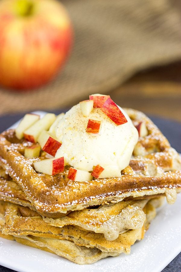 These Apple Pie Waffles are loaded with Fall flavor, and they're perfect for Saturday morning breakfast...or Saturday evening dessert!