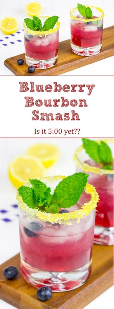 Garnished with lemon sugar, this Blueberry Bourbon Smash makes for one heck of an awesome summer cocktail!