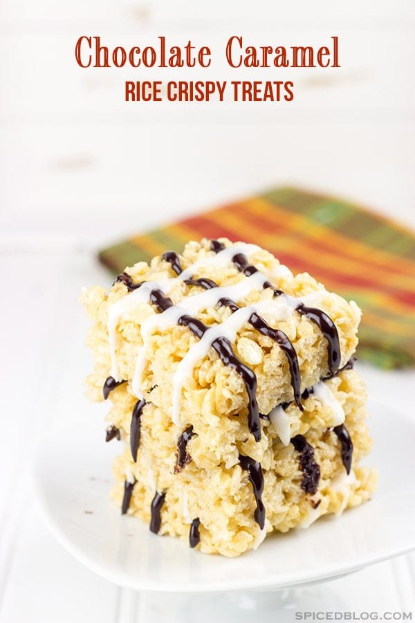 The addition of chocolate and caramel flavors take this childhood favorite to a whole new level! These Chocolate Caramel Rice Crispy Treats are one tasty dessert!