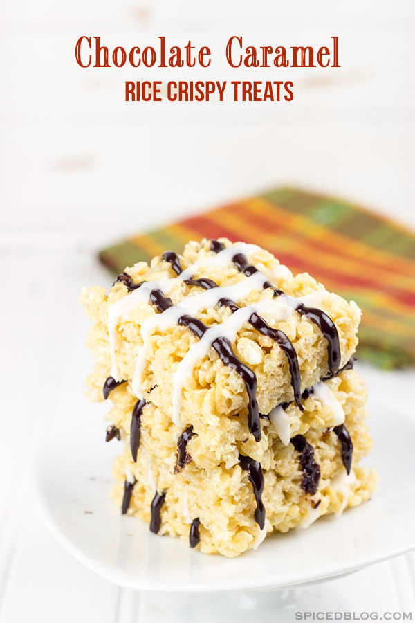 The addition of chocolate and caramel flavors take this childhood favorite to a whole new level! These Chocolate Caramel Rice Crispy Treats are one tasty dessert!