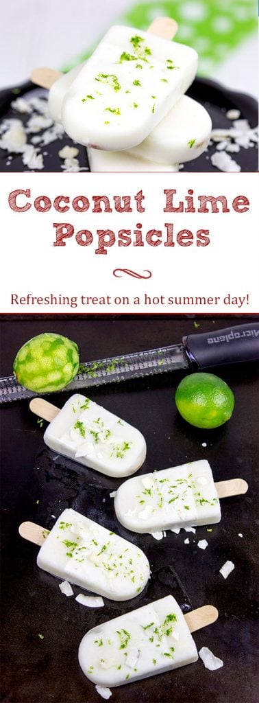 These tropical Coconut Lime Popsicles are a fun and refreshing snack on a hot summer afternoon!
