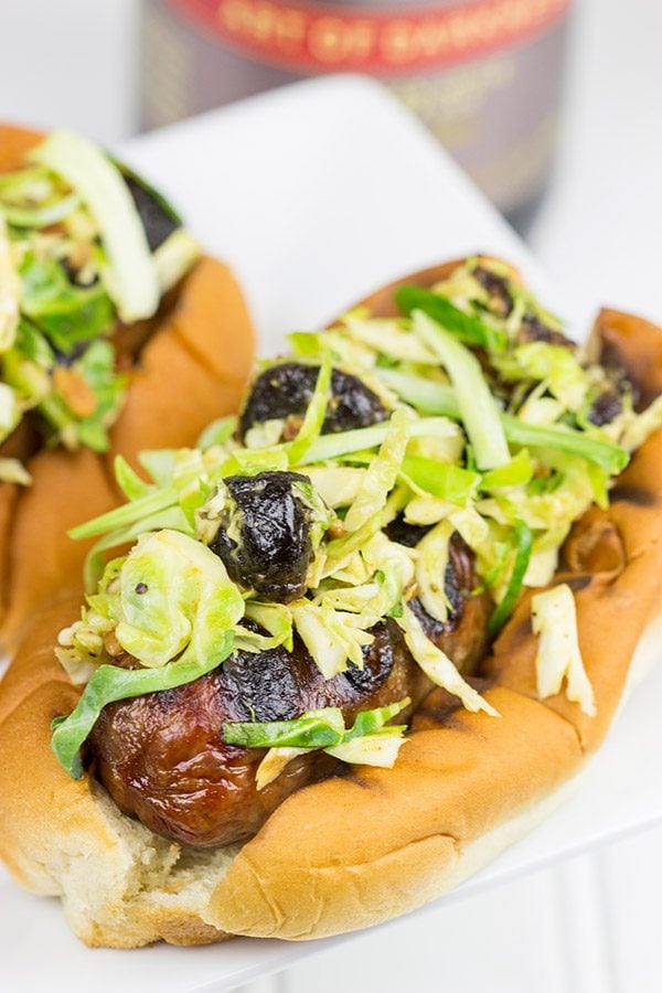 Grill up some brats and top 'em with this tasty Cherry Bacon Brussels Sprout Slaw!