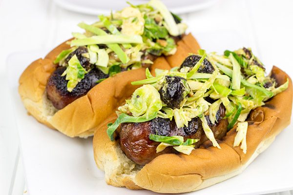 Grill up some brats and top 'em with this tasty Cherry Bacon Brussels Sprout Slaw!