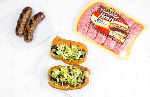 Grill up some brats and top 'em with this tasty Cherry Bacon Brussels Sprout Slaw!