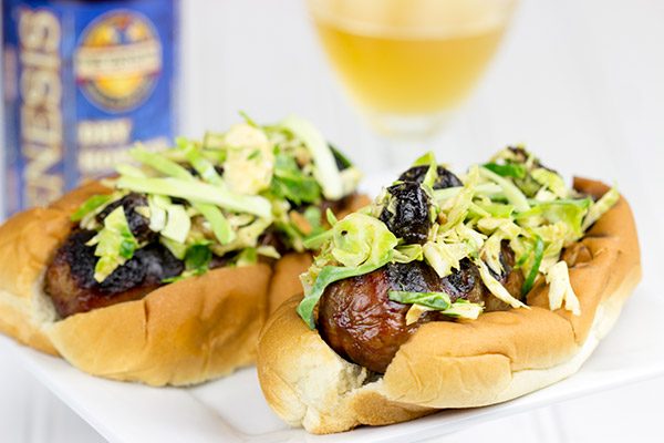 Grill up some brats and top 'em with this tasty Cherry Bacon Brussels Sprout Slaw!