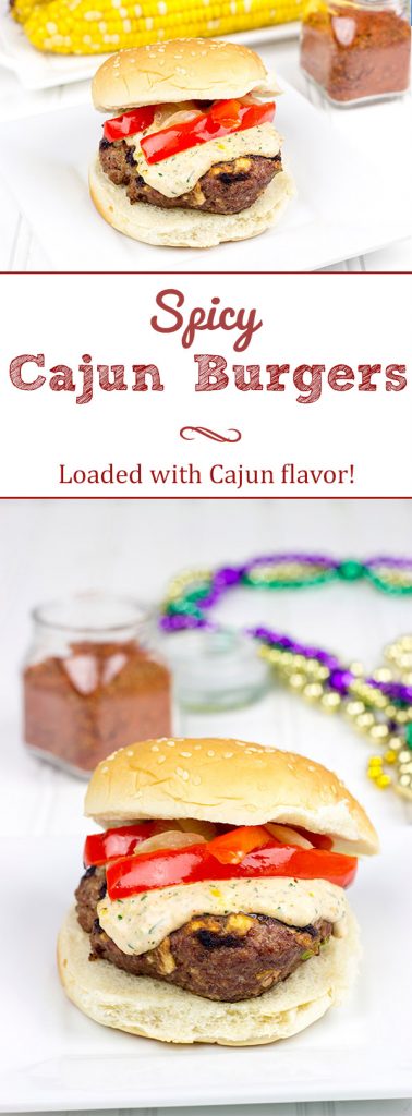 Loaded with Cajun flavor and topped with a remoulade sauce, these Spicy Cajun Burgers are sure to be a hit at your next backyard picnic!