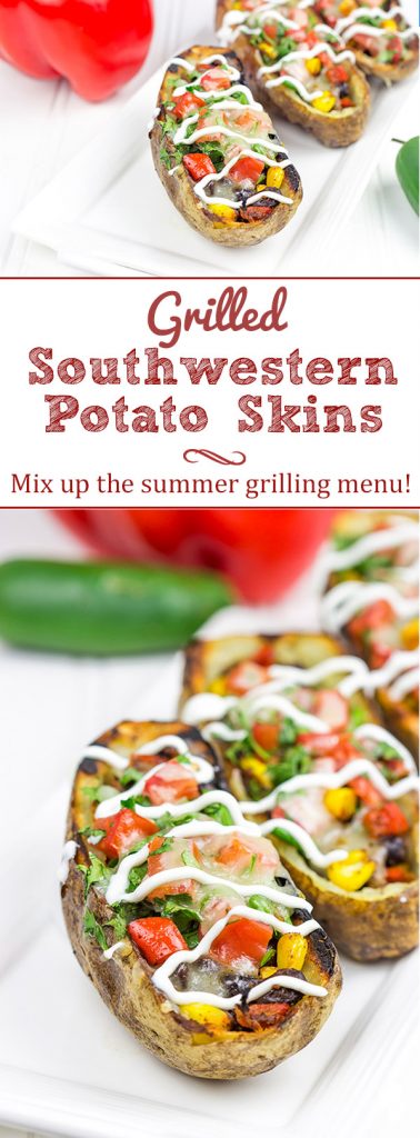 Loaded with layers of flavor, these Grilled Southwestern Potato Skins are one heck of a delicious summer appetizer!