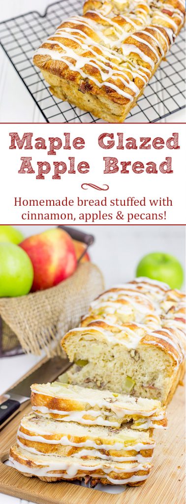 Stuffed with cinnamon, apples and pecans, this Maple Glazed Apple Pecan Bread is the perfect way to celebrate the arrival of apple season!