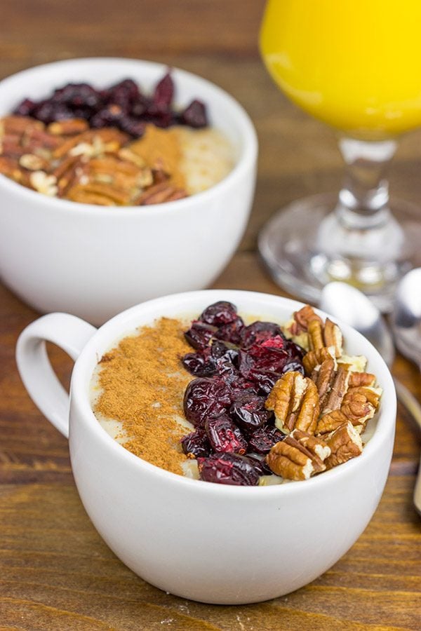 This Maple Pecan Pie Oatmeal is loaded with warming Fall flavors!