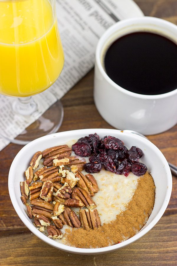 This Maple Pecan Pie Oatmeal is loaded with warming Fall flavors!