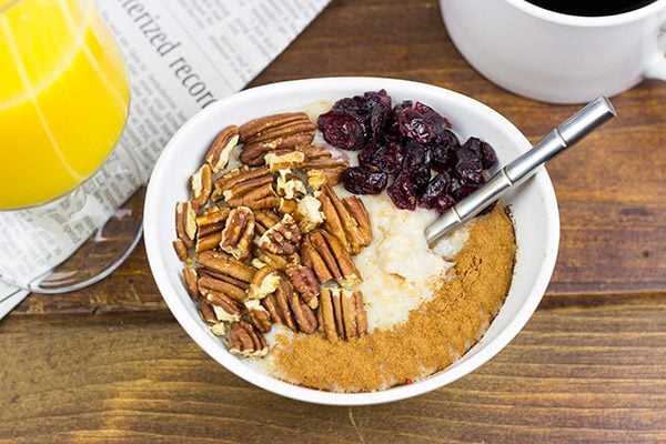 This Maple Pecan Pie Oatmeal is loaded with warming Fall flavors!