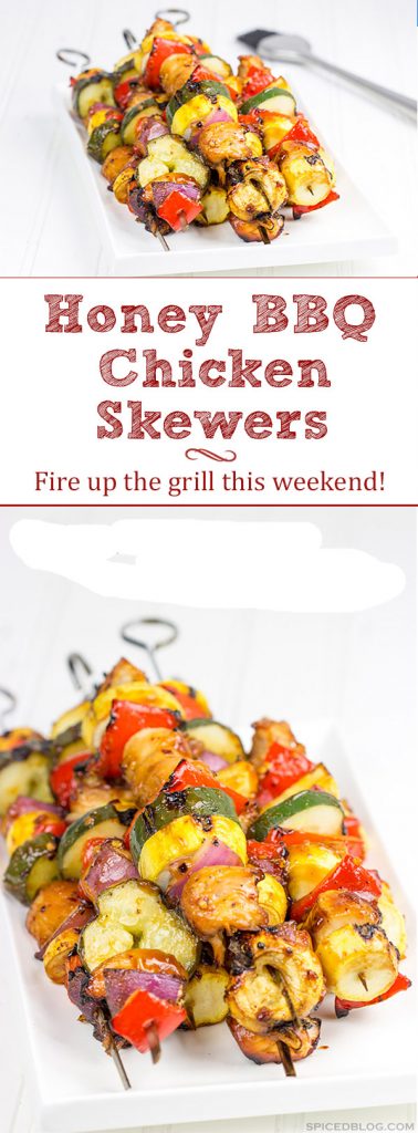 Brushed with a quick and easy glaze, these Spicy Honey BBQ Chicken Skewers make for one heck of a tasty dinner on the grill!
