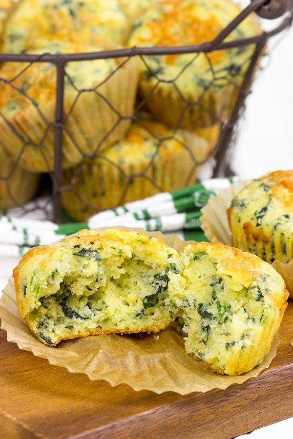 Stuffed with spinach and cheese, these Spinach Cheddar Cornbread Muffins are great alongside a hot bowl of chili or stew!