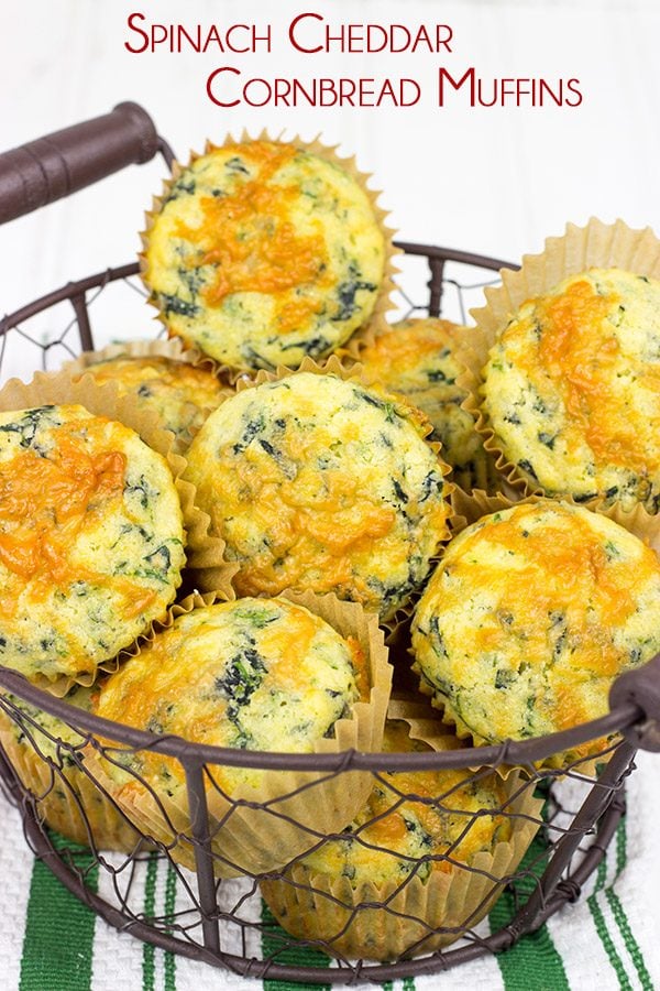 Stuffed with spinach and cheese, these Spinach Cheddar Cornbread Muffins are great alongside a hot bowl of chili or stew!
