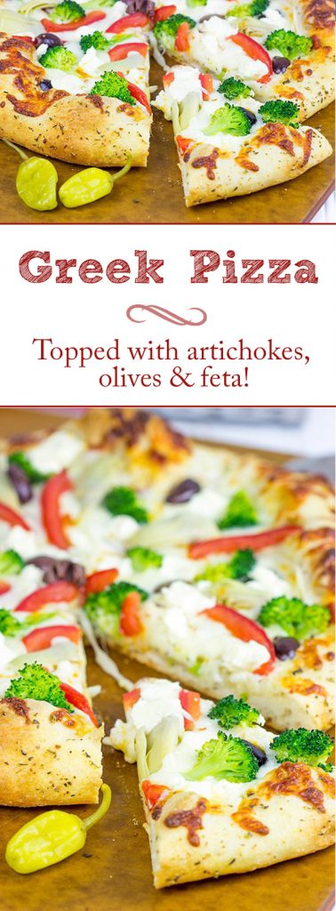 Topped with artichokes, olives and feta, this Greek Pizza is perfect for weekend pizza night! Topped with artichokes, olives and feta, this Greek Pizza is perfect for weekend pizza night!