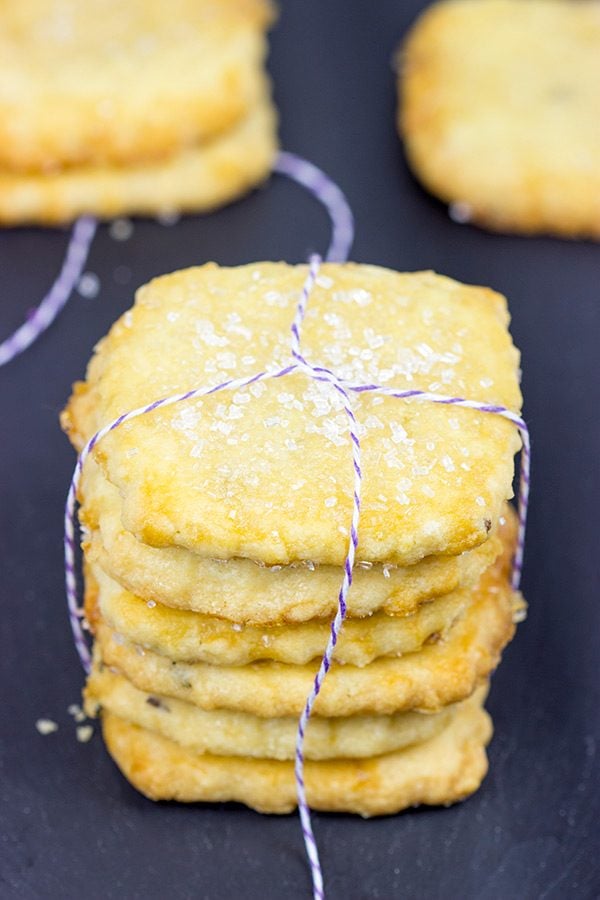 Topped with a generous amount of sparkling sugar, these Honey Lavender Shortbread Cookies make for one heck of a tasty afternoon snack!