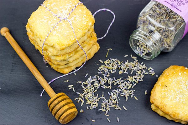 Topped with a generous amount of sparkling sugar, these Honey Lavender Shortbread Cookies make for one heck of a tasty afternoon snack!