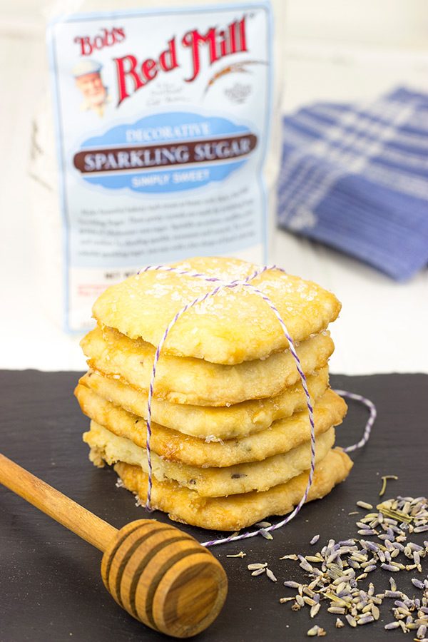 Topped with a generous amount of sparkling sugar, these Honey Lavender Shortbread Cookies make for one heck of a tasty afternoon snack!