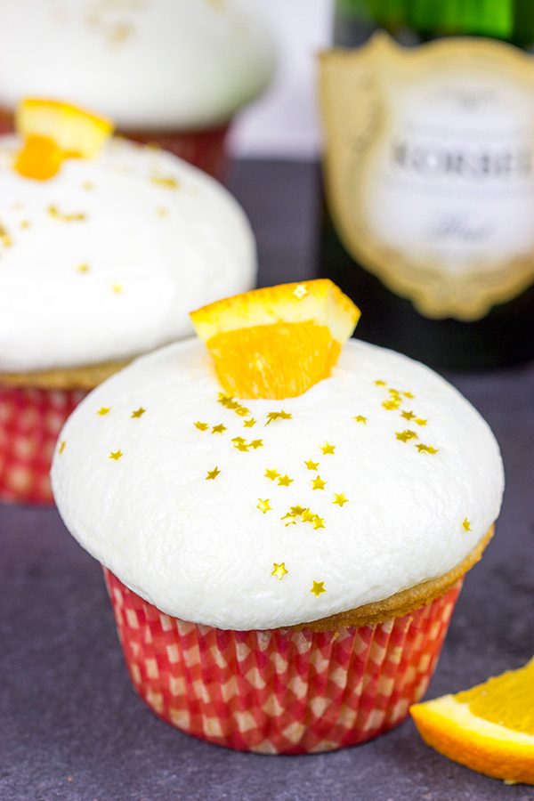 Topped with a festive champagne buttercream, these Mimosa Cupcakes are an excellent way to ring in the new year!