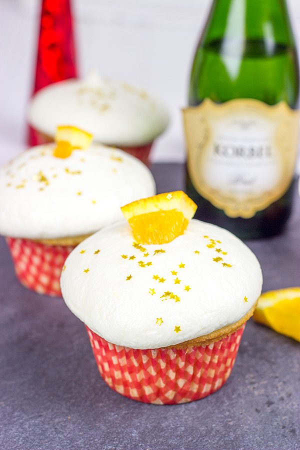 Topped with a festive champagne buttercream, these Mimosa Cupcakes are an excellent way to ring in the new year!