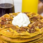 These Pecan Pumpkin Waffles are packed with tasty autumn spices...and they're perfect for Sunday morning breakfast!