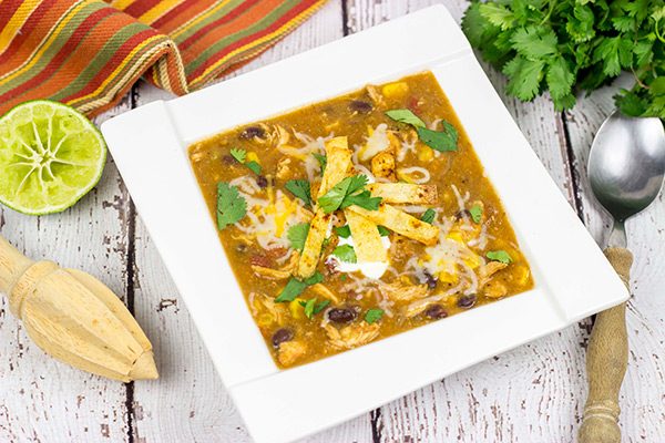 Grab a hot bowl of this Chicken Enchilada Soup for lunch (or dinner) today...it's the perfect way to warm up on these cold winter days!