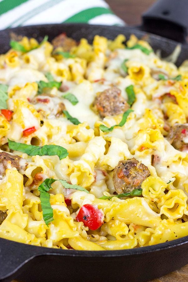 This Italian Sausage Pasta Skillet Bake makes for one heck of an awesome weeknight meal!